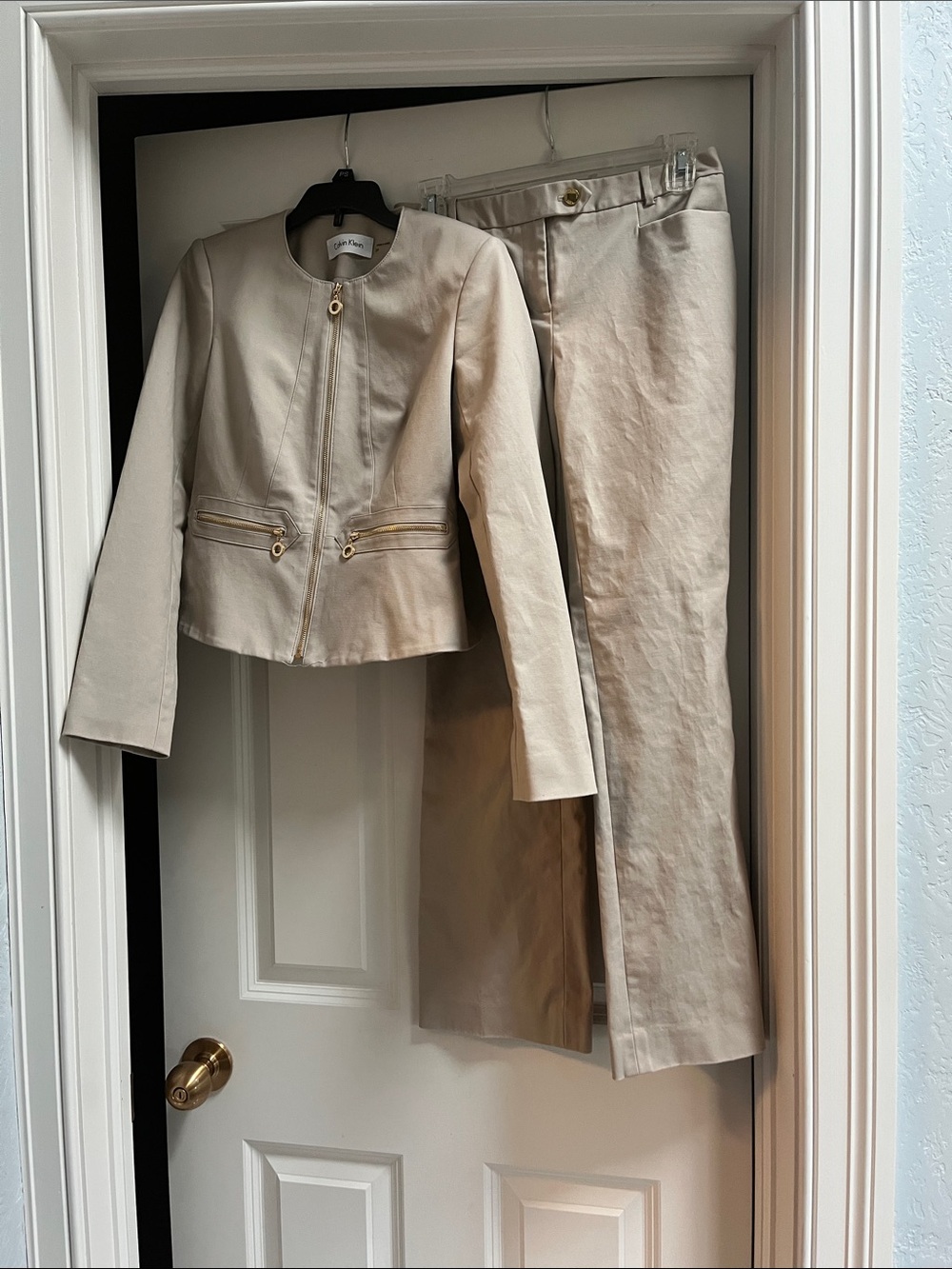 Calvin Klein Cream Zip-Front Jacket and matching pants